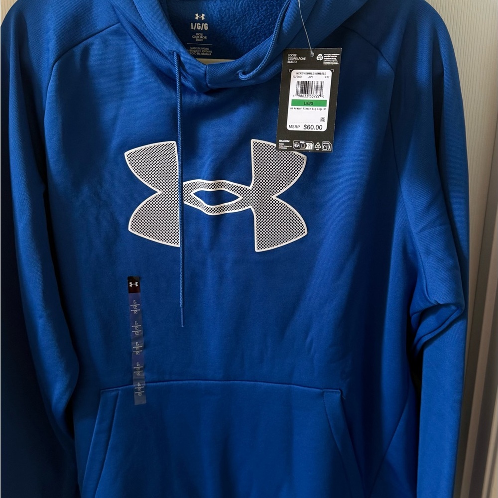 Under Armour Navy Blue Fleece Hoodie with White Logo